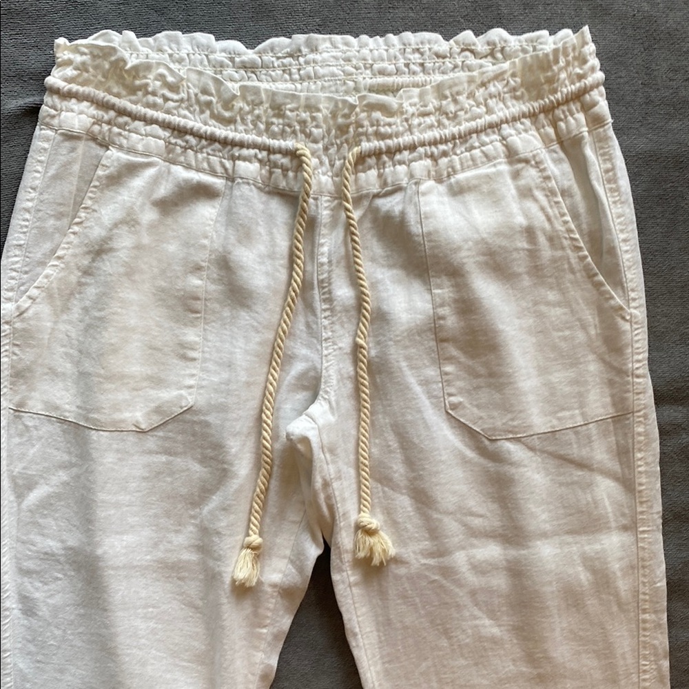 Roxy White Linen Drawstring Pants - Picture 2 of 11